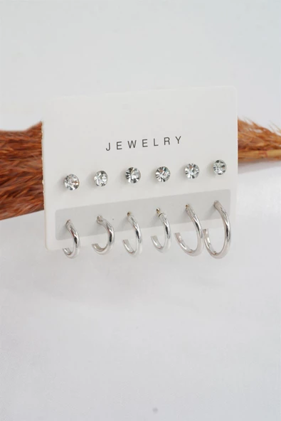 Kadın Geometrik 3 Boy Zirkon Taşlı Halka Küpe Seti ürün görseli