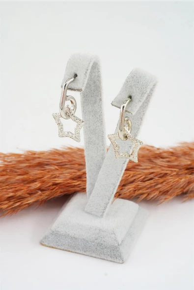 Kadın Özel Tasarım  Sallantılı Yıldız Model Küpe - Resim 4