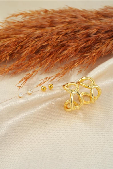 Kadın Özel Tasarım Zirkon Taşlı Oval 6'lı Küpe Seti - Resim 2