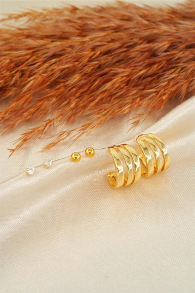 Kadın Özel Tasarım Zirkon Taşlı Oval 6'lı Küpe Seti - Resim 2