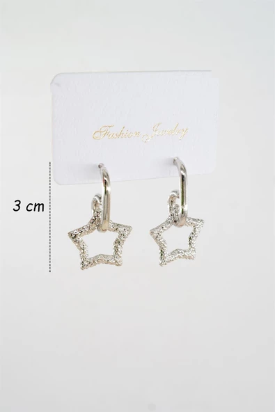 Kadın Özel Tasarım  Sallantılı Yıldız Model Küpe - Resim 3