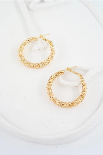 Kadın Özel Tasarım 4 cm Tırtıklı Halka Küpe - Resim 2