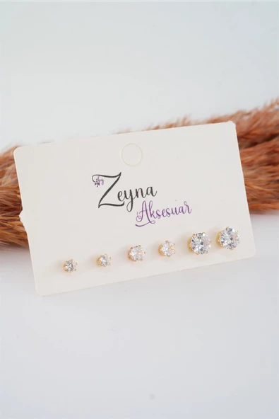 Kadın 3 Boy 6'lı Oval Zirkon Taşlı Küpe Set ürün görseli