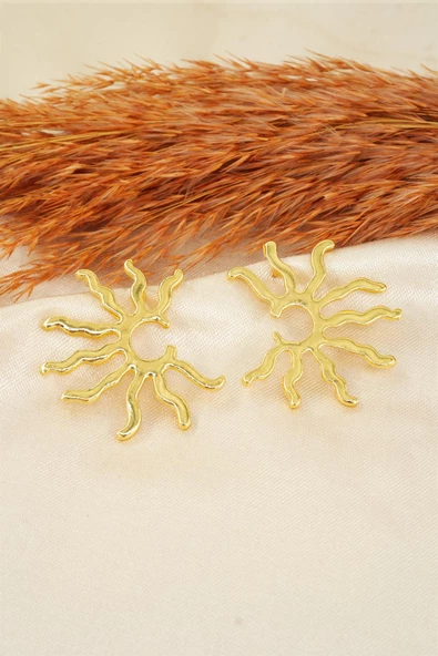 Kadın Özel Tasarım 4 cm Güneş Figürlü Küpe - Resim 2
