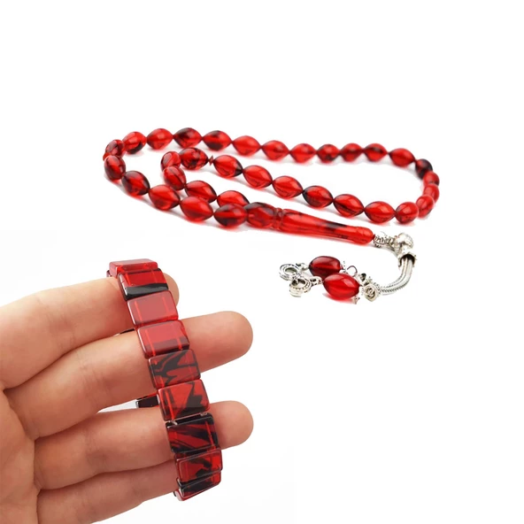 Sıkma Kehribar Tesbih Bileklik Kombin Erkek Takı - 2