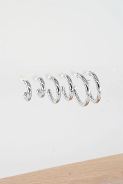 Kadın 3 Boy 6'lı Kalın Halka Küpe Seti - 4