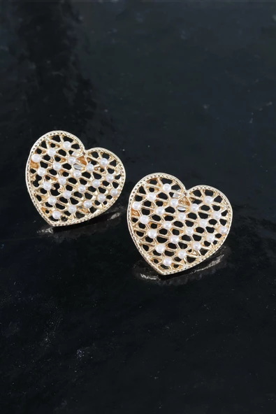 Kadın Kalp Figürlü 2.5 Cm Suni İncili Küpe - Resim 3