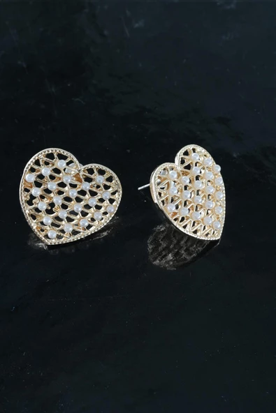 Kadın Kalp Figürlü 2.5 Cm Suni İncili Küpe - Resim 4