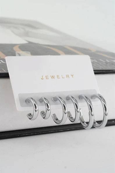 Kadın 3 Boy 6'lı Kalın Halka Küpe Seti - 3