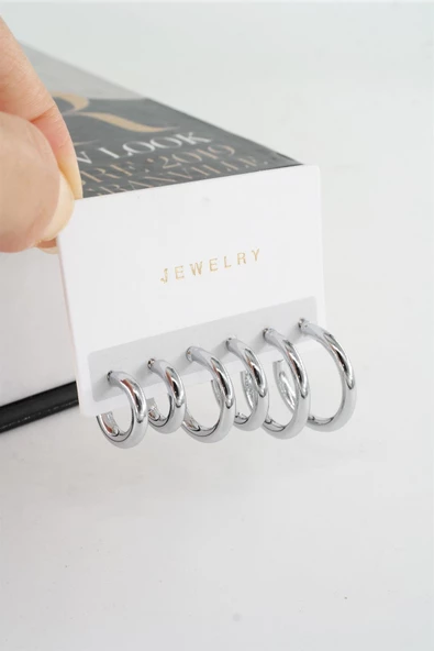 Kadın 3 Boy 6'lı Kalın Halka Küpe Seti