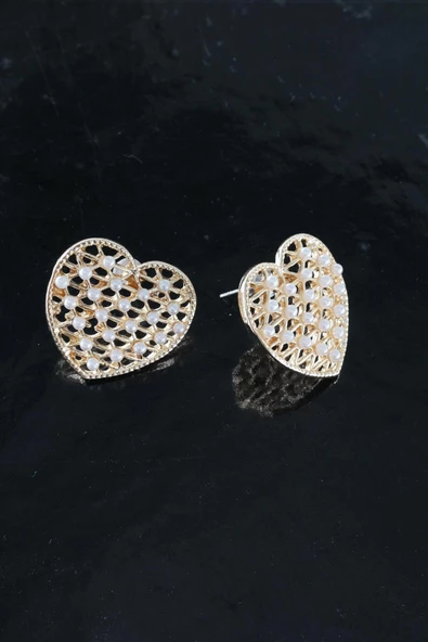 Kadın Kalp Figürlü 2.5 Cm Suni İncili Küpe - Resim 2