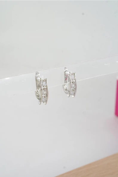 Kadın Özel Tasarım Zirkon Taşlı 2'li Minimal Küpe - Resim 3