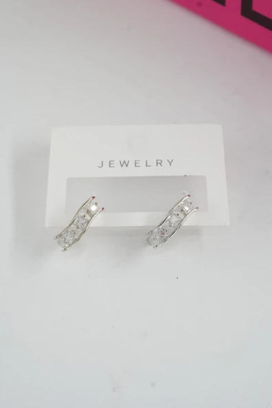 Kadın Özel Tasarım Zirkon Taşlı 2'li Minimal Küpe - Resim 2