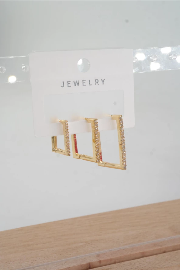 Kadın Özel Tasarım Zirkon Taşlı 3'lü Minimal Küpe - Resim 3