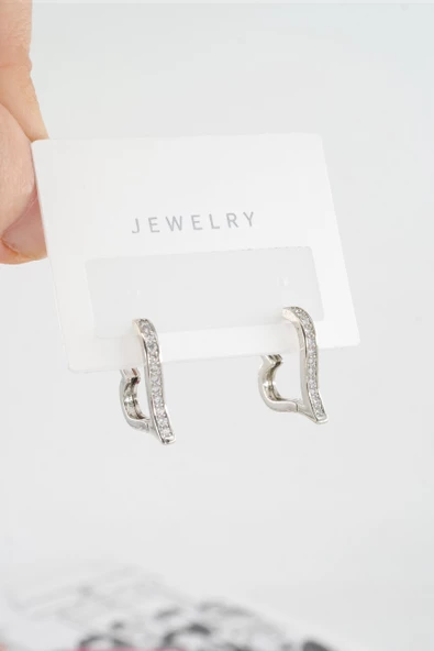 Kadın Özel Tasarım Zirkon Taşlı 2'li Minimal Küpe - Resim 2