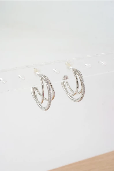 Kadın Özel Tasarım Zirkon Taşlı 2'li Minimal Küpe - Resim 2