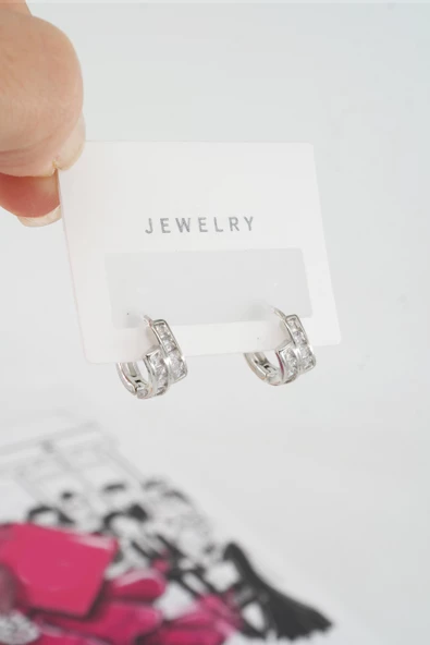 Kadın Özel Tasarım Zirkon Taşlı 2'li Minimal Küpe ürün görseli