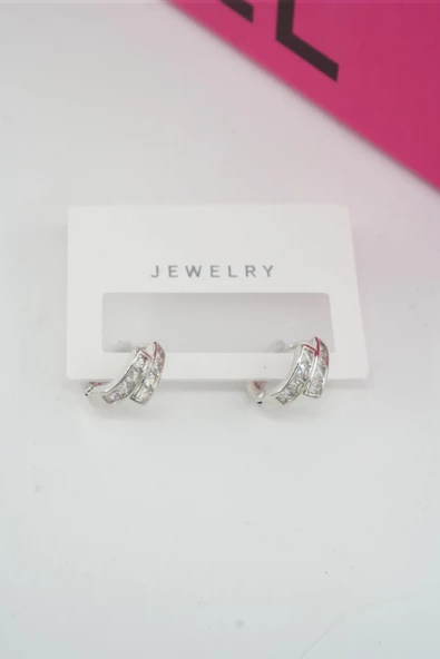 Kadın Özel Tasarım Zirkon Taşlı 2'li Minimal Küpe - Resim 2