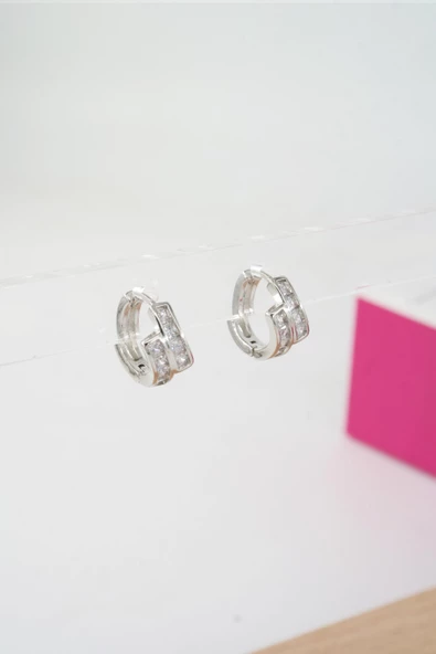 Kadın Özel Tasarım Zirkon Taşlı 2'li Minimal Küpe - Resim 3