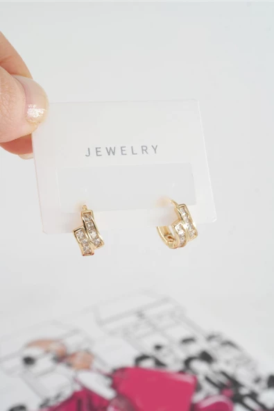 Kadın Özel Tasarım Zirkon Taşlı 2'li Minimal Küpe - Resim 2