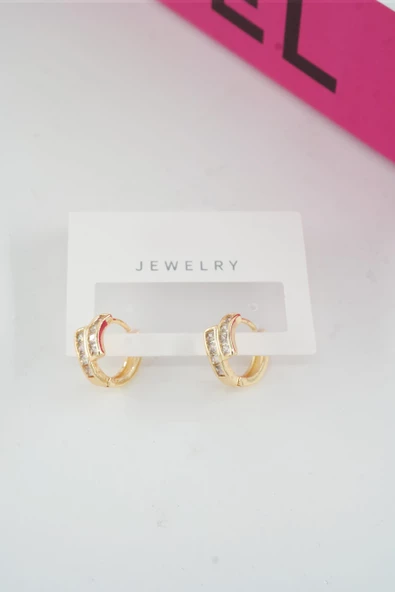 Kadın Özel Tasarım Zirkon Taşlı 2'li Minimal Küpe - Resim 3