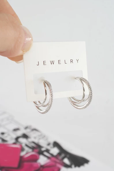 Kadın Özel Tasarım Zirkon Taşlı 2'li Minimal Küpe ürün görseli