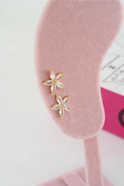 Kadın Özel Tasarım Zirkon Taşlı 2'li Minimal Küpe - Resim 2