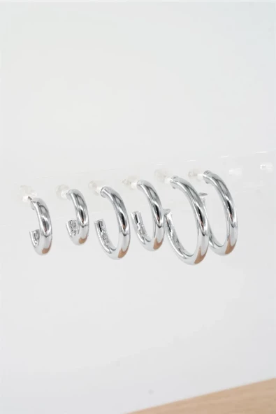 Kadın 3 boy Kalın Halka Küpe 1.7/ 2 / 2.5 cm - Resim 3