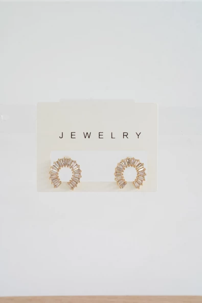 Kadın Özel Tasarım Zirkon Taşlı 2'li Minimal Küpe - Resim 3