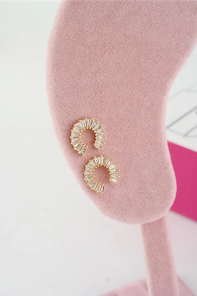 Kadın Özel Tasarım Zirkon Taşlı 2'li Minimal Küpe ürün görseli