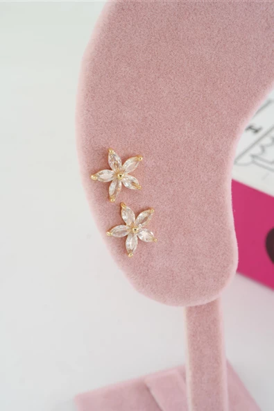 Kadın Özel Tasarım Zirkon Taşlı 2'li Minimal Küpe ürün görseli