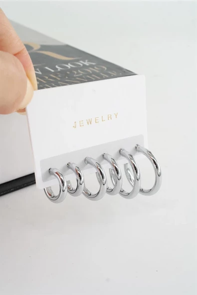 Kadın 3 boy Kalın Halka Küpe 1.7/ 2 / 2.5 cm - Resim 4