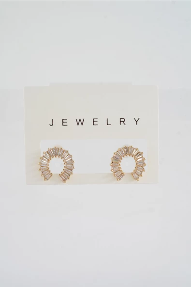 Kadın Özel Tasarım Zirkon Taşlı 2'li Minimal Küpe - Resim 2