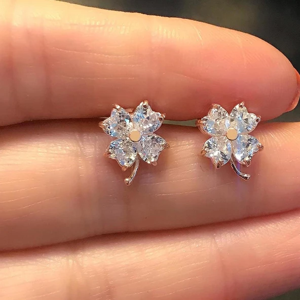 Pigado 925 Ayar Gümüş Mistik Topaz Taşlı Dört Yaprak Yonca Küpe - 7