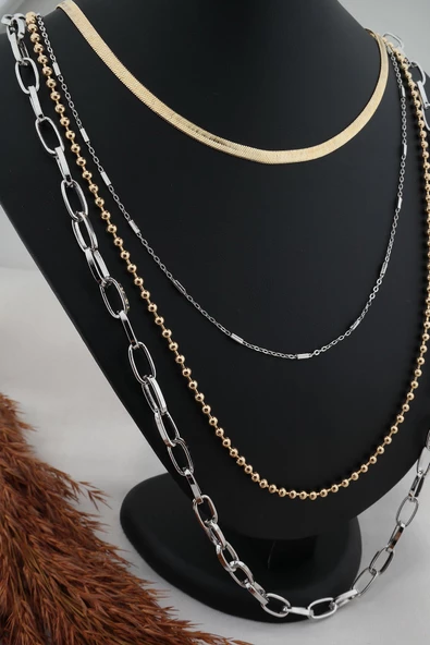 Kadın Gold ve Silver İtalyanlı Kombin Kolye - Resim 2