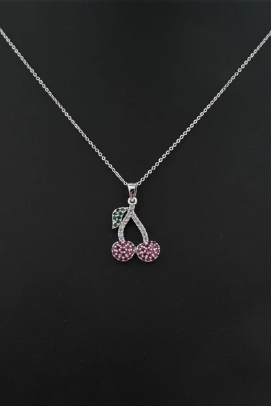 Kadın Kiraz Figürlü Zirkon Taşlı Kolye - Resim 2