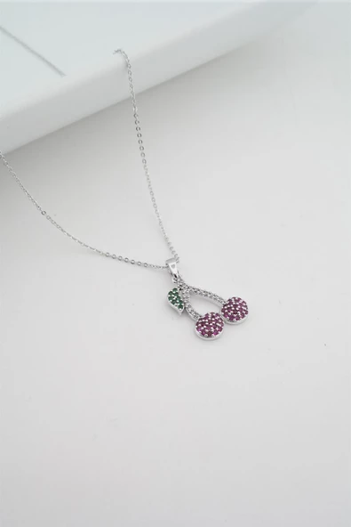 Kadın Kiraz Figürlü Zirkon Taşlı Kolye ürün görseli