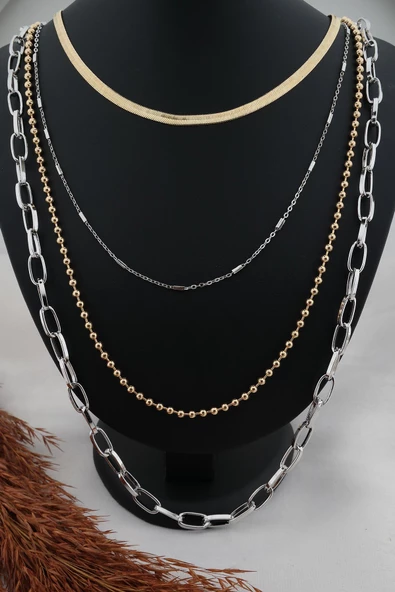 Kadın Gold ve Silver İtalyanlı Kombin Kolye ürün görseli