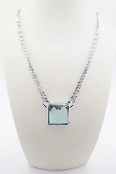 Kadın Özel Tasarım Kare Model Kesme Taşlı Model Yılan Zincirli Kolye - Resim 2