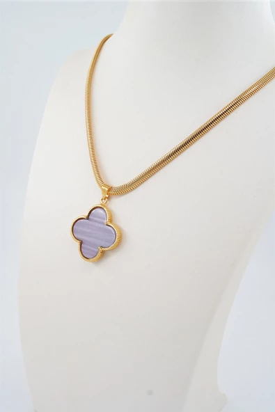 Kadın Özel Tasarım İtalyan Zincirli Yonca Figürlü Kolye - Resim 2