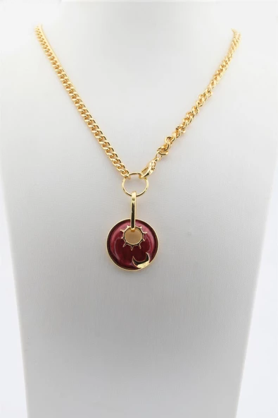 Kadın Özel Tasarım Ay ve Güneş Temalı Mineli Traşlı Prenses Zincirli Kolye - Resim 2