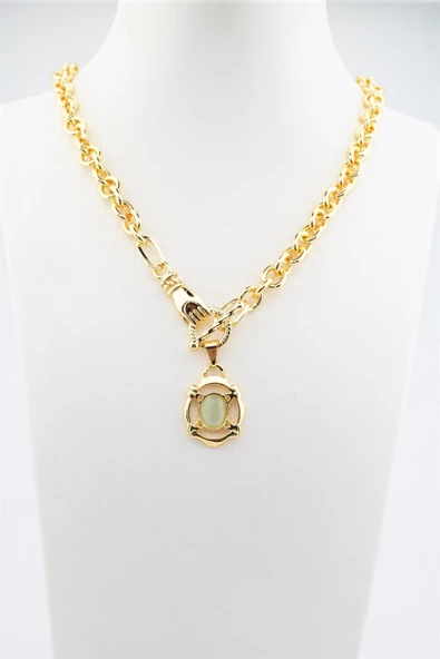 Kadın 40 Cm Elips Taşlı El Detaylı Kolye - Resim 2