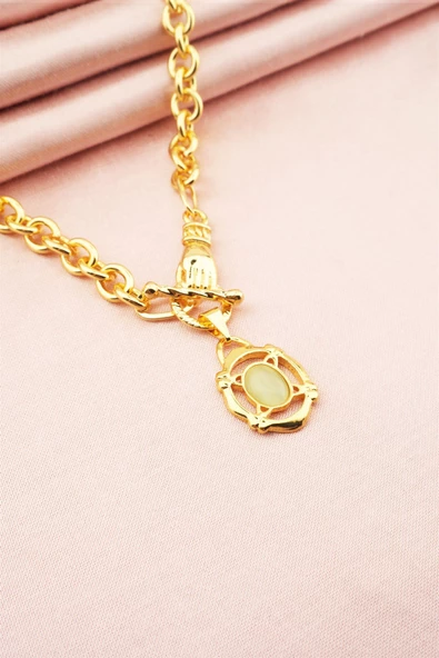 Kadın 40 Cm Elips Taşlı El Detaylı Kolye - Resim 3