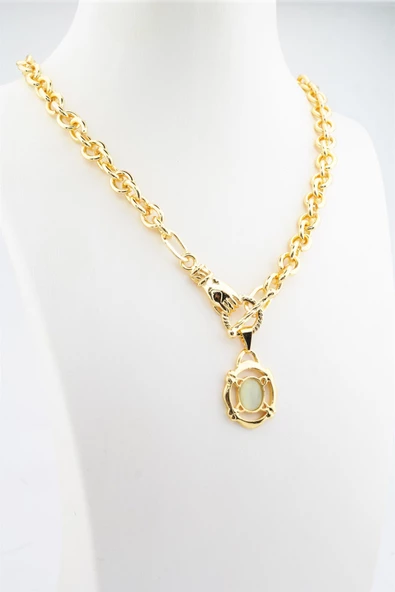 Kadın 40 Cm Elips Taşlı El Detaylı Kolye ürün görseli