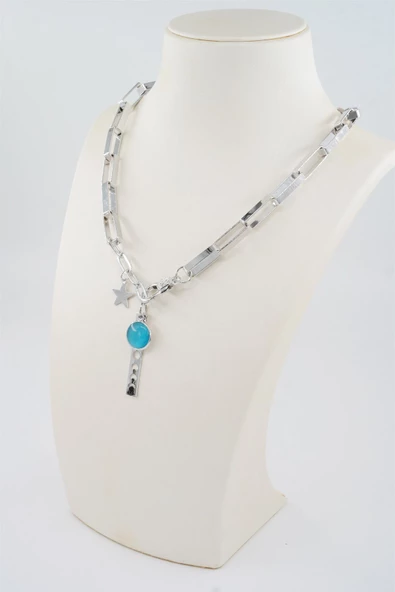 Kadın Özel Tasarım Mavi Taşlı ve Yıldızlı Kolye ürün görseli