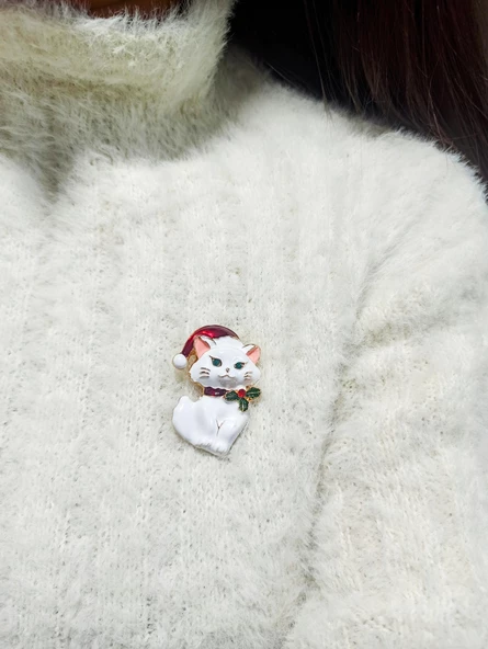 Kadın Özel Tasarım Kedi Figürlü Broş - Resim 2