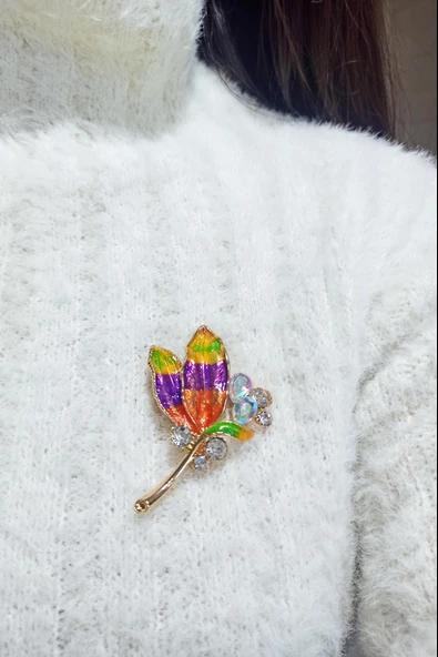 Kadın Özel Tasarım Baget Zirkon Taşlı Broş 0002 - Resim 2