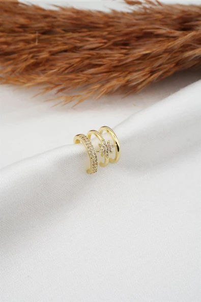 Kadın Altın Kaplama Zirkon Taşlı Kuzey Yıldız Model Earcuf Kıkırdak Küpe ürün görseli