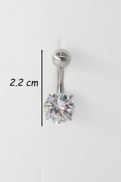 Kadın 316L Anti Alerjenik Topcuklu Oval Baget Zirkon Taşlı Göbek Piercing - Resim 2