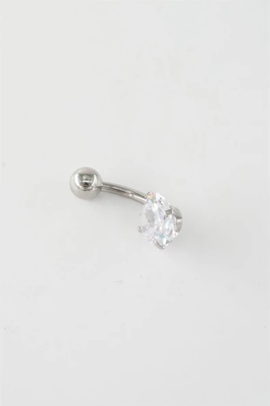 Kadın 316L Anti Alerjenik Baget Zirkon Taşlı Kalp Figürlü Göbek Piercing - Resim 3